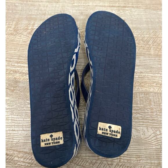 Kate Spade Blue & White Wedge Bow &  Charm Detail Flip Flop Sandals Size 9 - Picture 12 of 13